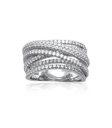 Superbe bague argent massif anneaux griffés grains de zirconium-2