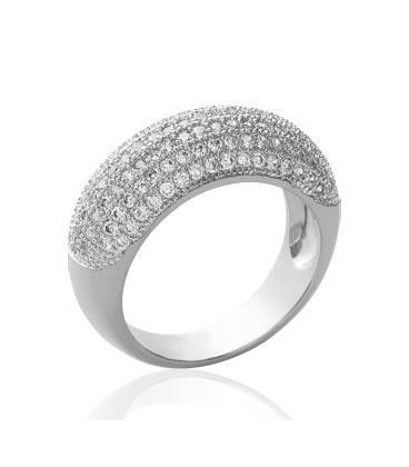 Bague argent massif bombée rehaussé pavage grains de zirconium -3