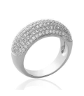 Bague argent massif bombée rehaussé pavage grains de zirconium 