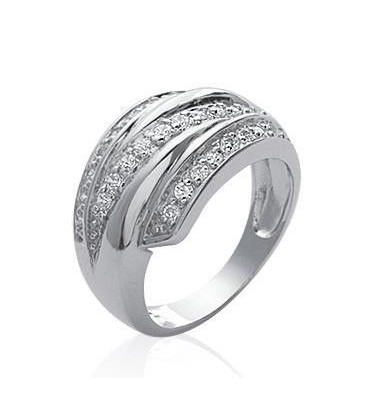 Grosse bague argent massif trois rangs de zirconium-1