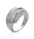 Grosse bague argent massif trois rangs de zirconium