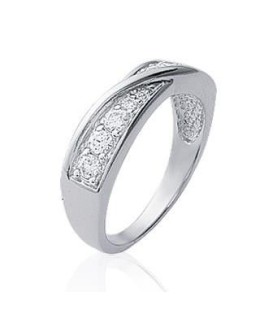 Bague alliance argent massif demi jonc d'oxydes de zirconium 