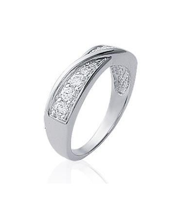 Bague alliance argent massif demi jonc d'oxydes de zirconium -3