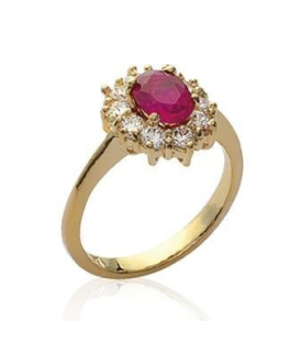 Bague plaqué or oxyde rubis et dix oxydes de zirconium blanc-1