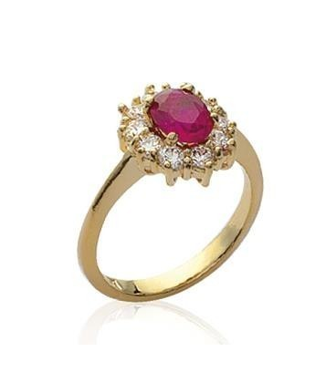 Bague plaqué or oxyde rubis et dix oxydes de zirconium blanc-1