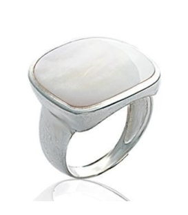 Grosse bague argent massif nacre rectangulaire sertie