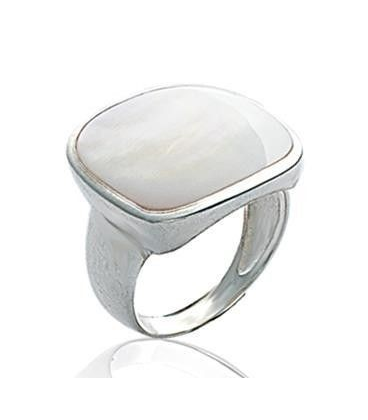 Grosse bague argent massif nacre rectangulaire sertie-3