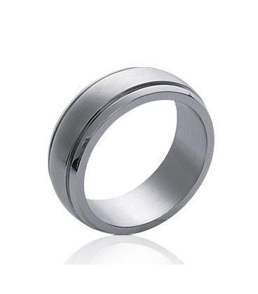 Bague acier brossé inoxydable alliance légèrement bombée-3