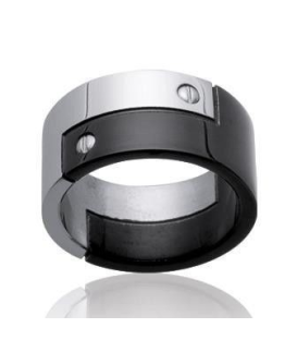 Bague acier et ruthénium homme style alliance motif géométrique