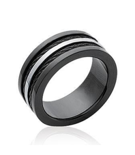 Bague acier noir homme anneau câbles torsadés