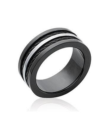 Bague acier noir homme anneau câbles torsadés-2