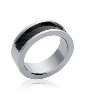 Bague homme acier brossé demi jonc rehaussé de carbone