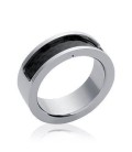 Bague homme acier brossé demi jonc rehaussé de carbone