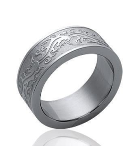 Bague acier homme salamandre stylisée en relief