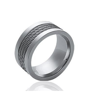 Bague acier homme anneau câbles torsadés-2