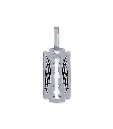 Pendentif homme acier lame motif tribal Pendentif homme acier lame motif tribal