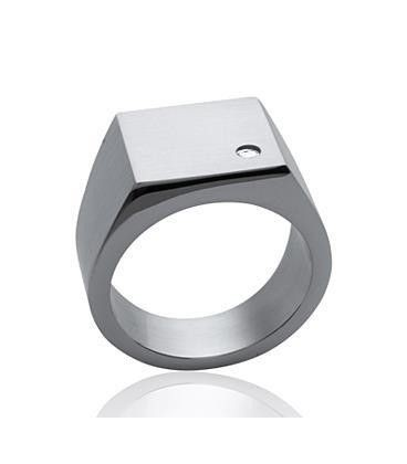 Bague acier homme chevalière rectangulaire et zirconium-2