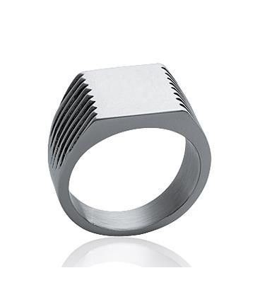 Grosse bague acier chevalière carrée miroir 