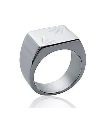 Grosse bague chevalière homme acier gravé 