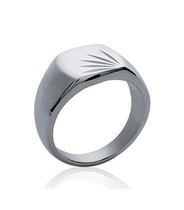 Bague acier chevalière homme stylisée-2