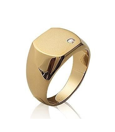 Grosse bague chevalière homme plaqué or et zirconium 