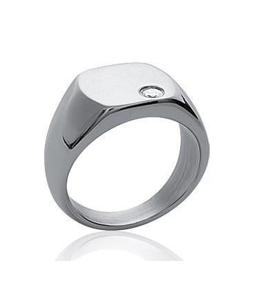 Bague belle chevalière homme acier petit zirconium-2