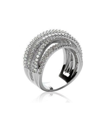 Superbe bague argent massif anneaux griffés grains de zirconium-1