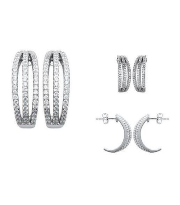 Belles boucles d'oreilles argent massif demi créole zirconium blanc-2