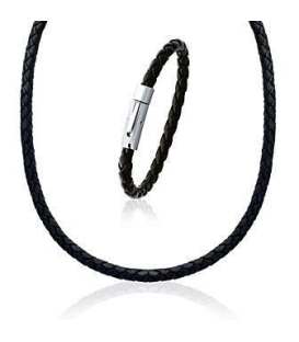 Bracelet homme en cuir noir tressé rond