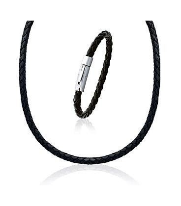 Bracelet homme en cuir noir tressé rond-2