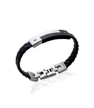 Bracelet homme acier cuir tressé et carbone-2