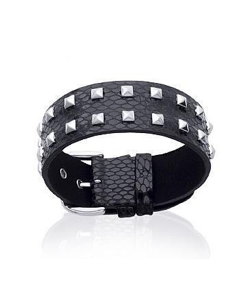 Bracelet homme en cuir noir clous d'acier -2