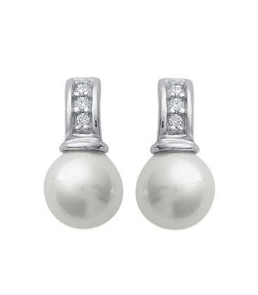 Boucles d'oreilles pendantes argent massif perle de Majorque blanche et zirconium-1