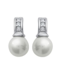Boucles d'oreilles pendantes argent massif perle de Majorque blanche et zirconium