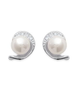 Boucles d'oreilles argent massif perle de Majorque petits zirconium