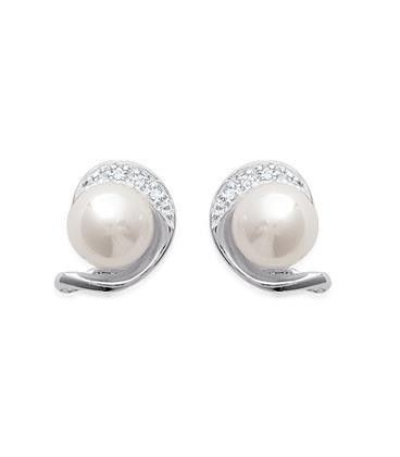 Boucles d'oreilles argent massif perle de Majorque petits zirconium-1