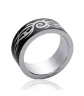 Bague homme acier ruthénium noir motif tribal