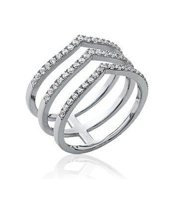 Bague femme argent massif navette ajourée de trois bagues de zirconium-1