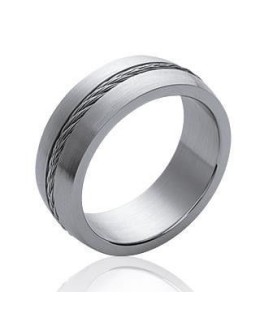 Bague acier homme anneau bombé avec cable torsadé