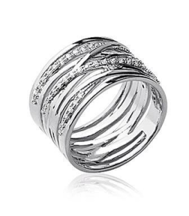 Bague argent massif tube faux anneaux entrecroisés de zirconium 