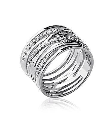 Bague argent massif tube faux anneaux entrecroisés de zirconium -1