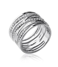 Bague argent massif tube faux anneaux entrecroisés de zirconium 