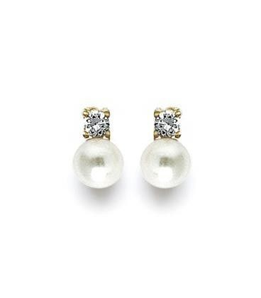 Boucles d'oreilles plaqué or perle de Majorque et petit zirconias-1