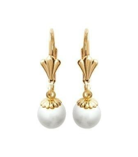 Boucles d'oreilles dormeuse plaqué or perle de Majorque imitation-1