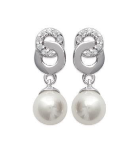 Boucles d'oreilles argent massif zirconium pendant perle 