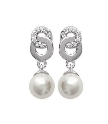 Boucles d'oreilles argent massif zirconium pendant perle 