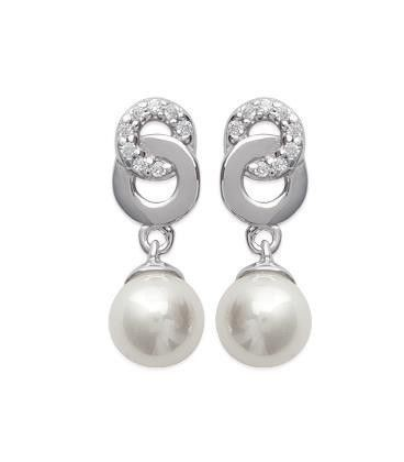 Boucles d'oreilles argent massif zirconium pendant perle -1