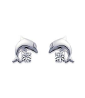 Boucles d'oreilles dauphin enfant en argent massif et petit zirconium