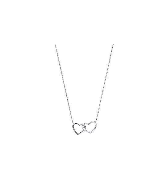 Collier Pendentif Argent Massif, Chaîne Avec Cœurs Et Zirconiums, Occasion