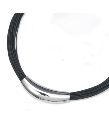 Gros collier cordon cuir noir sur tube acier-1